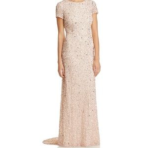 Adrianna Papell Sequined Cap Sleeve Gown - Blush